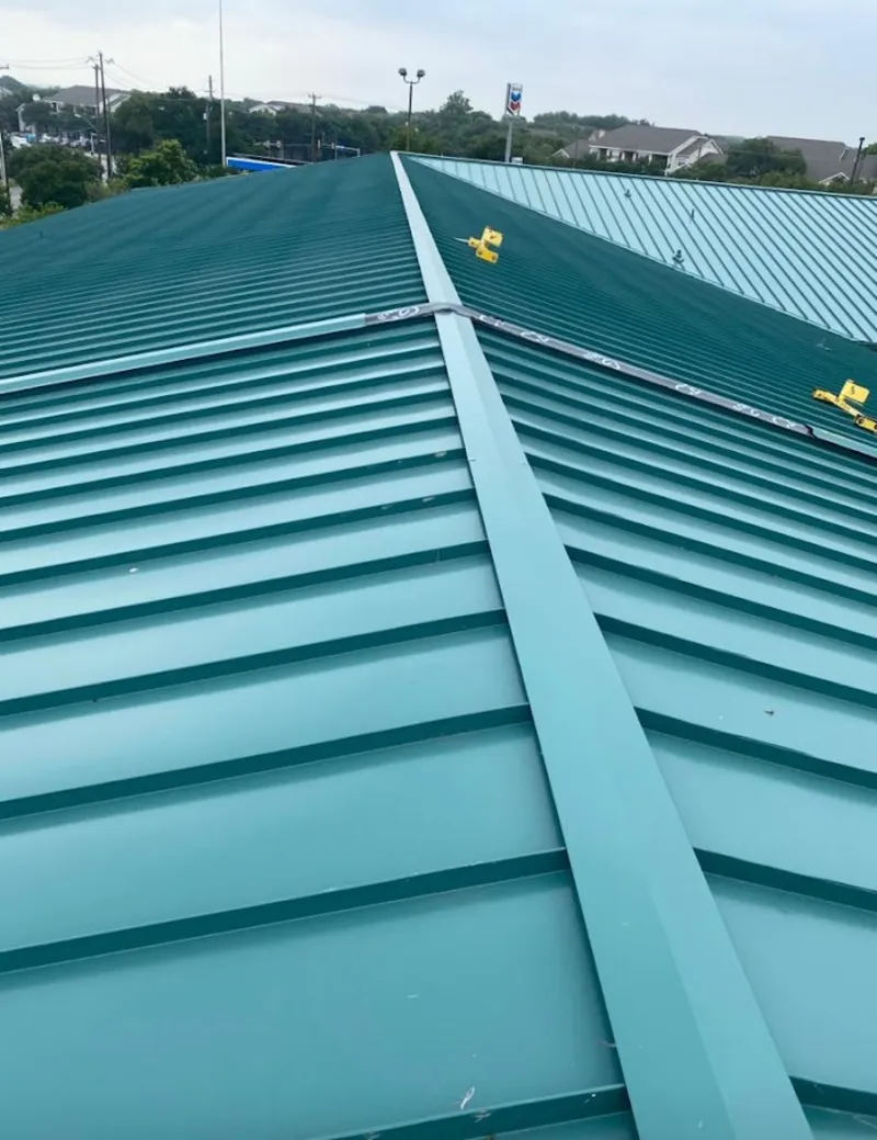 Green commercial metal roof ridge and valley for Metal Roof Repair in Cherryland
